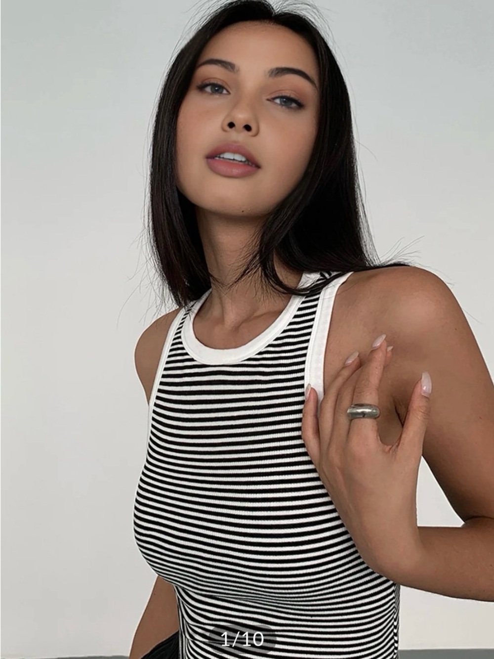 COMMENSE Striped Black & White Ribbed Crew Neck Knit Tank Top, Size XL, NWT